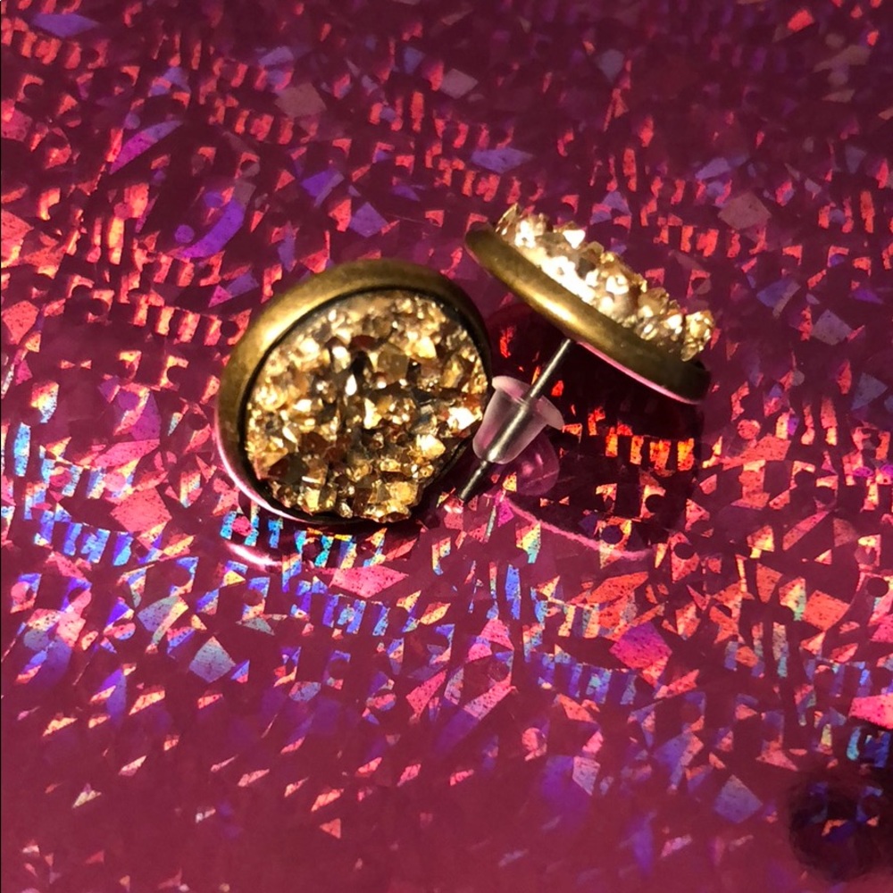 Gold Tone Druzy Earrings